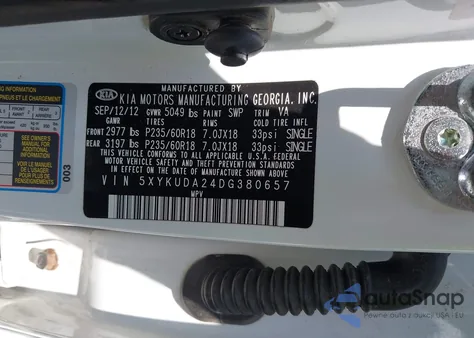 2013 Kia Sorento Ex V6 from USA, damaged, VIN 5XYKUDA24DG380657